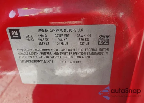 2014 Chevrolet Cruze 1Lt Auto из США, поврежденный, VIN 1G1PC5SB8E7159891